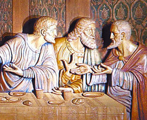 Far Right of Jesus, disciples filled with excitement pointing towards Christ