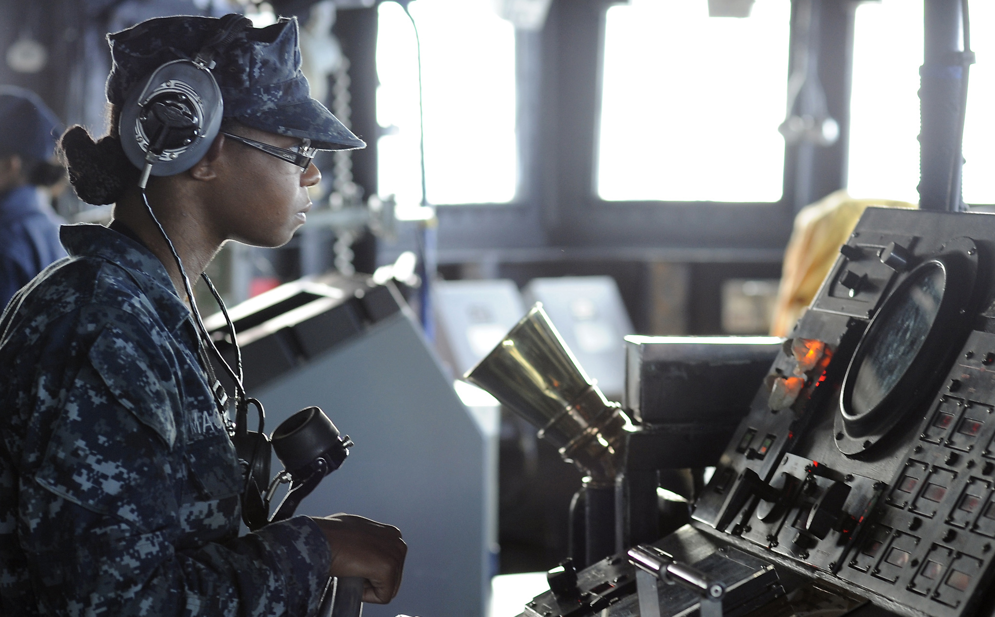 Military woman at work